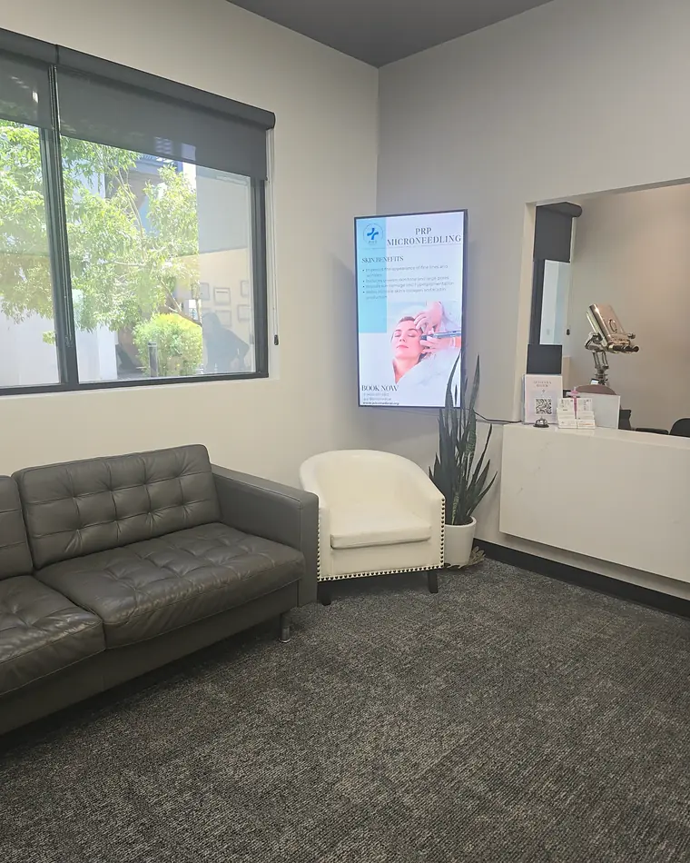 PISO Medical's lobby with a leather sofa